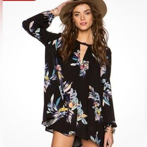 Free People Black Floral Tunic